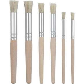 6pcs Stencil Brushes Set, Wooden Handle Stencil Brushes, Wooden Bristle Template Brush Multi Size Paint Brush for Wood Wall Model House Painting, DIY, Crafts and Acrylic Oil Watercolor Painting