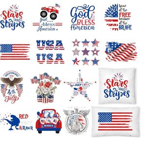 Whaline 14 Sheet Patriotic Heat Transfer Vinyl Stickers 4th of July Iron on Vinyl HTV Patches American Flag Pattern Iron on Transfers Stickers for Independence Day Fabric T-Shirts Hat Bag DIY Crafts