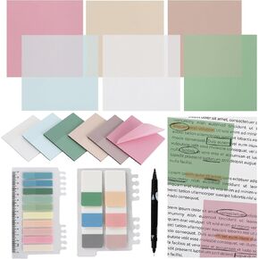 Vuzvuv 1120 Sheets Transparent Sticky Notes with Pen,3x3 Inch Bulk Translucent Sticky Notes Set for Bible Tabs, Book Tabs, Office School Supplies(Morandi Colors)