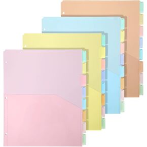 32 Pcs/4 Sets 8 Tab Binder Dividers with Pockets Plastic Tabs Dividers for 3 Ring Binder with Pockets Colorful Sturdy Subject Notebook Divider for Office School Home Business Organizer (Boho)