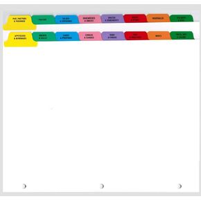 Preprinted Cookbook Index Dividers for 8.5" x 11" Binders, 16-Sheet Set