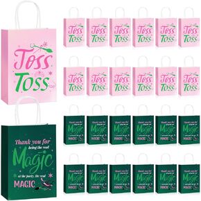 Pink and Green Birthday Party Decorations,24 Pcs Paper Gift Bags Double Side Painting with Handles,Pink and Green Witch Theme Party Goodie Bags Supplies