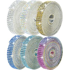Abitoncc 12PCS Self-Adhesive Crystal Rhinestone Ribbon, Diamond Bling Ribbons Stickers 12-Rolls Bedazzling Strips, 12-Yard Mixed Colors for Crafts, DIY Projects, Wedding, Party, Shoes, Phone Cases