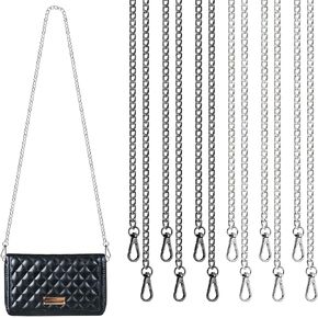 12 Pack Metal Purse Chain Strap, 47" Silver Gun-Black Purse Straps Replacement, Bag Chains for DIY Handbags Shoulder Cross Body Bag, Flat Chain Purses with Metal Buckles