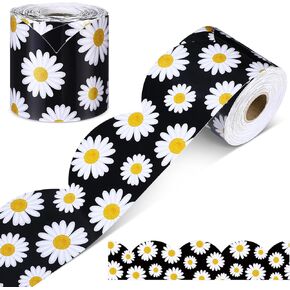 Zonon 65. 6ft Daisy Flower Bulletin Board Borders Decoration Black and White Scalloped Classroom Border Trim Rolled Chalkboard Border Trim for Bulletin Board Classroom Decor