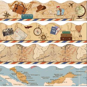 78.7ft Travel The Map Bulletin Board Border Let's Explore Voyage Classroom Decoration Let The Adventure Begin Border Trim Back to School Vintage Decoration for Classroom School Chalkboard Wall Decor