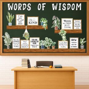 Arosche Classroom Decor Bulletin Board Decorations Set Words of Wisdom Potted Plant Greenery Cutouts Motivational Welcome Back to School Bulletin Board Border for Classroom Chalkboard Wall Door