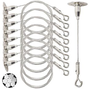 8 Pcs Adjustable Hanging Wire, 6.56 ft Picture Wire, Heavy Duty Stainless Steel Rope with Hook, Wall Mount Suspension Cable for Photo Mirror Curtain Light LED Screen, Hold Up to 66 lb