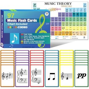 Music Theory Flash Cards with Cheatsheet for Beginners with Study Guide, Includes Notes, Rhythm, Clefs, Time Signatures.