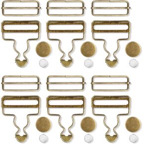 6Pcs Overall Buckles, Gold Metal Overalls Buckles Adjustable Bib Clips with No-Sew Buttons for Denim Overalls and Workwear Accessories