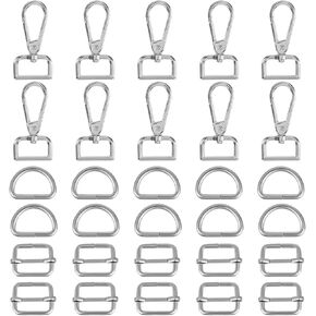 30pcs Swivel Snap Hooks Kit,1/2 Inch Silver Heavy Duty Swivel Snap Hooks with D Ring and Slide Buckle,Purse Hardware for Bag Making,Keychain Making Kit for Keychain Crafts