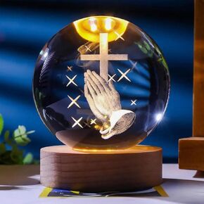 Christian Decor, Wooden Light Base Crystal Ball Night Light, Home Decor - Christian Gifts for Men and Women (The Virgin Mary)
