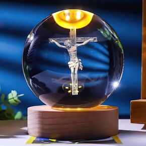 Christian Decor, Wooden Light Base Crystal Ball Night Light, Home Decor - Christian Gifts for Men and Women (The Virgin Mary) in Kuwait