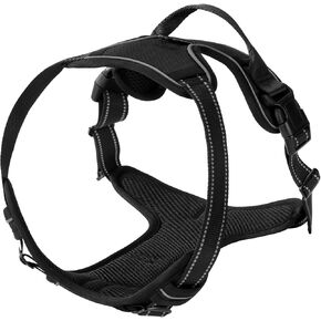 Black No-Pull Dog Harness with 2 Leash Clips，Soft Padded Vest for Medium Dog, Adjustable Reflective Dog Vest Easy to Put on and Take Off, Black M