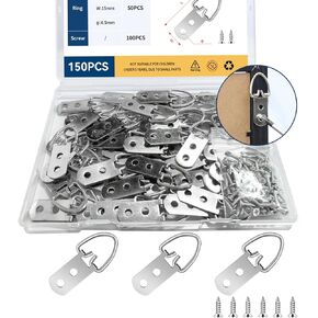 50 Pcs Heavy Duty D-Ring Picture Hangers with 100 Screws, 2-Hole Frame Hooks for Wall Mounting, Photo Frames, Artwork, Mirrors, and Home Decor