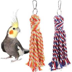Bird Toy, Hang Colorful Rope Chew Toy with Metal Hook, Bird Cage Accessories for Budgies, Cockatiels, Quaker, Lovebirds, Conure, Small to Medium Birds