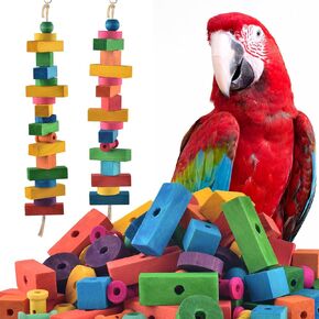 Bird Toys for Parrot, 165 Pcs Colorful Multi-Shaped DIY Wooden Blocks Craft, Birds Cage Chewing Playing Training Toy for Large Cockatoos, Macaws, African Grey and Small Medium Parrots