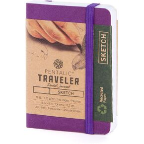 Pentalic 3" x 4" Pocket Sketchbook Traveler Journal, 160 Pages, Purple