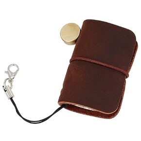 CRASPIRE Miniature Notebook 1.9x1.7" Tiny Genuine Leather Journal Bound Blank Paper Handmade Portable Vintage Daily 64 Pages Travel Refill Notepad for Man Women Keychain Gifts Travel Writing Drawing Coffee