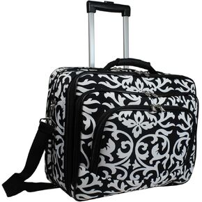 Ladies Damask Rolling Computer Laptop Bag Brief Case -- FITS A 13", 14", 15", 16" OR 17" LAPTOP (MEASURED CORNER TO CORNER DIAGONALLY)