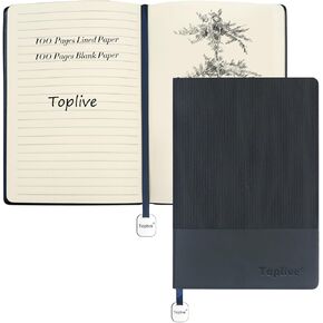 Toplive A5 Journal Notebook Green Soft Flexible Leather Cover Premium Thick Lined and Blank Paper Double Layout 8.26" x 5.7" with Metal Bookmark