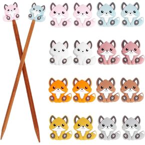 WEBEEDY 16 Pcs Fox Knitting Needle Stoppers Colorful Needle Point Protectors Cartoon Animal Knitting Needle Caps Sewing Supplies Accessories for Knitting Crocheting Sewing DIY Craft,8 Color