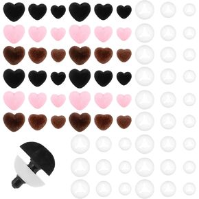 36Pcs Safety Noses Crochet Plush Heart Nose Flocking Plastic Noses for Stuffed Animals with Washers for Teddy Bear Puppets Making, Pink Brown Black, 3 Sizes