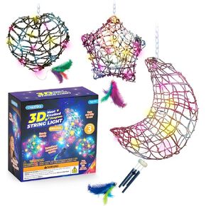 3D String Light Craft Kit for Kids, 3 Projects Pack String Art Kit with 60 LED Bulbs and Wind Chime, Arts and Crafts Set, Birthday Gifts for Girls and Boys Ages 8+ (Corn-Leaf String)