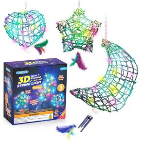 CHARTEKS 3D String Light Craft Kit with Paint for Kids, 3 Projects Pack String Art Kit with 60 LED Bulbs, Wind Chime, Arts and Crafts Set, Birthday Gifts for Girls and Boys Ages 8+ (Corn-Leaf String)