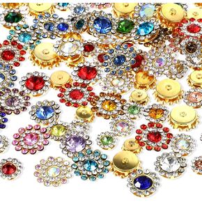 100PCS Multicolor Crystal Glass Gems, Sew on Rhinestones for Clothes with Metal Base Flower Claw Flatback Embellishments, Bedazzling Rhinestones for Crafting Shoes & Sewing Accessories (8/10/12/14 mm)