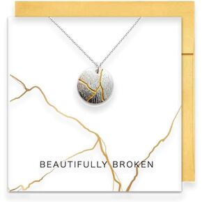 Doodle Beads Beautifully Broken, Kintsugi Necklace & Card, Healing Encouragement Recovery Gift