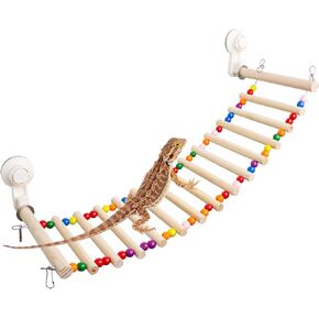 FlidRunest Bearded Dragon Window Ladder with 2 Sturdy Suction Cups, 21.6''x7.1'' Large Lizard Wood Climbing Perch Bridge, Reptile Hammock Perch Tank Accessories for Lizard, Leopard Gecko, Chameleon