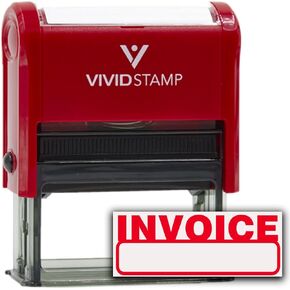 Basic Invoice Self Inking Rubber Stamp (Red Ink) - Large