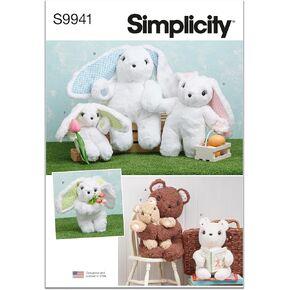 Simplicity SS9941OS Bears and Bunnies Plush Animals Sewing Pattern Packet, Design Code S9941, Sizes Vary