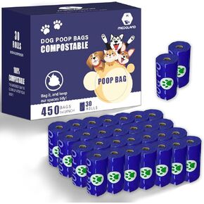 Compostable Dog Poop Bags BPI Certified Biodegradable Pet Waste Bags Leak-Proof Thickened and Opaque Eco Design (7 rolls & a dispenser)