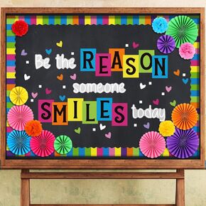 99 Pcs Be The Reason Someone Smile Today Bulletin Board Decor 3D Fans Tissue Paper Pompoms Bulletin Board Color Heart Cutouts Back to School Paper Cutouts Set for School Wall Decor