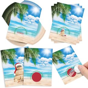 36 Pcs Christmas in Summer Scratch Off Cards Santa Claus Snowman Beach Theme for July Party Games Decorations Xmas Family Entertainment Prizes Rewards Supplies