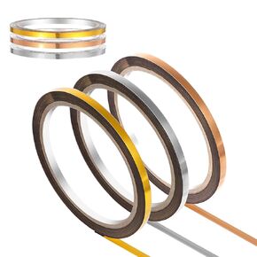 3 Rolls Gold Tone Metalized Tape, DIY Decorative Tape Shiny Foil Finish Self-Adhesive Polyester Film for Crafts, Gift Wrapping, Wall Decor, Graphic Art (0.2 Inch Wide, Gold, Silver and Rose Gold)