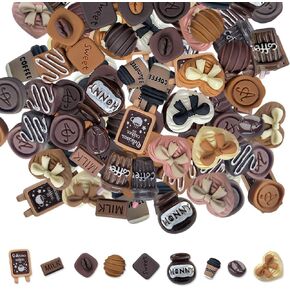 100pcs Slime Charms Coffee Theme Cute Set, Mixed Bulk Assorted Fake Dessert Cake Resin Flatback for DIY Crafts Making,Scrapbooking,Embellishments,Hair Clip (Coffee)