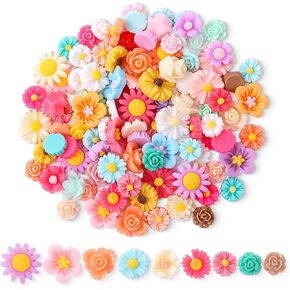 Mini Resin Flowers, 50 Pcs Flatback Flower Charms Mixed Colors Small Flower Beads Embelishments for DIY Crafts Scrapbooking Cardmaking Hair Clip Headband Phone Case Decor