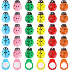 100 pcs Assorted Color Self-Adhesive Mini LadybugsFlatback Resin Tiny Ladybug Wood Ladybugs Wooden Ladybug Shaped Sticker for Craft Scrapbooking Baby Shower Birthday Party Decoration (Mixed Color)