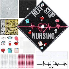 25 Pcs Nurse DIY Graduation Cap Decorations Nurse Graduation Gifts Graduations Cap Stickers Glitter Alphabet Letter Number Decals for DIY Hat Grad Caps Topper Graduations Party Supplies