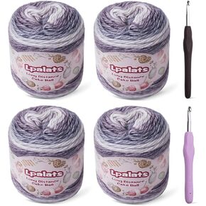 Ombre Yarn for Crocheting - 4x100g Soft 60% Cotton 30% Acrylic 10% Wool Yarn - 962 Yds Gradient Cake Yarns for Knitting Shawls Blankets Sweater with 2 Crochet Hooks (4, Purple Gradient)