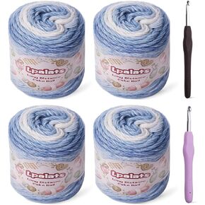 Ombre Yarn for Crocheting - 4x100g Soft 60% Cotton 30% Acrylic 10% Wool Yarn - 962 Yds Gradient Cake Yarns for Knitting Shawls Blankets Sweater with 2 Crochet Hooks (4, Purple Gradient) in Kuwait