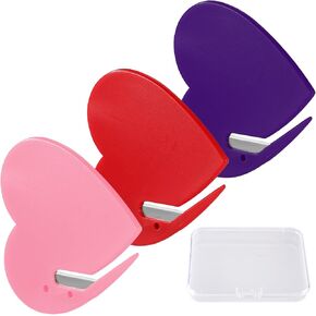 3pcs Envelope Opener Set, Heart Shaped Letter Opener with Safety Concealed Blade Smooth Mail Slitter Tool for Wrapping Bag Packages Express Box Home Office (Pink, Red, Purple)