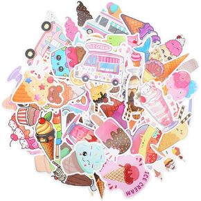 100Pcs Ice Cream Stickers, Funny Ice Cream Party Decorations Cute Dessert Decals Vinyl Waterproof Stickers DIY Crafts Stickers for Water Bottle Laptop Decor Party Favors Birthday Gifts