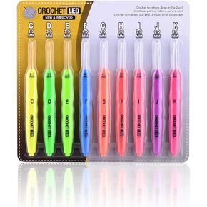 Light up Crochet Hooks with LED Light - LED Lite Hooks - Ergonomic Grip Handles & Organizer. Color Coded Illuminated 9 Hooks for Arthritic Hands - Size 2.5mm to 6.5mm (Blister)