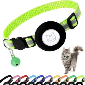 Airtag Cat Collar with Bell, Reflective Nylon Kitten Collar with Apple Air Tag Holder and Breakaway Safety Buckle for Puppy Girl Boy Cats, 3/8" in Width and Lightweight, Black