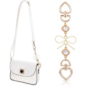 Tyqour Purse Extender Chain Gold Bow Bag Extender Chain Purse Strap Extender Bag Charm Chain with White Gem Bow, 17cm/6.69in