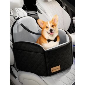 Small/Medium (Up to 35lbs) Dog Car Seat Booster with Memory Foam Cushion Pet Travel Beds Portable with Safety Leashes Dog Carrier for Car,SUV,Truck(Black/Grey)